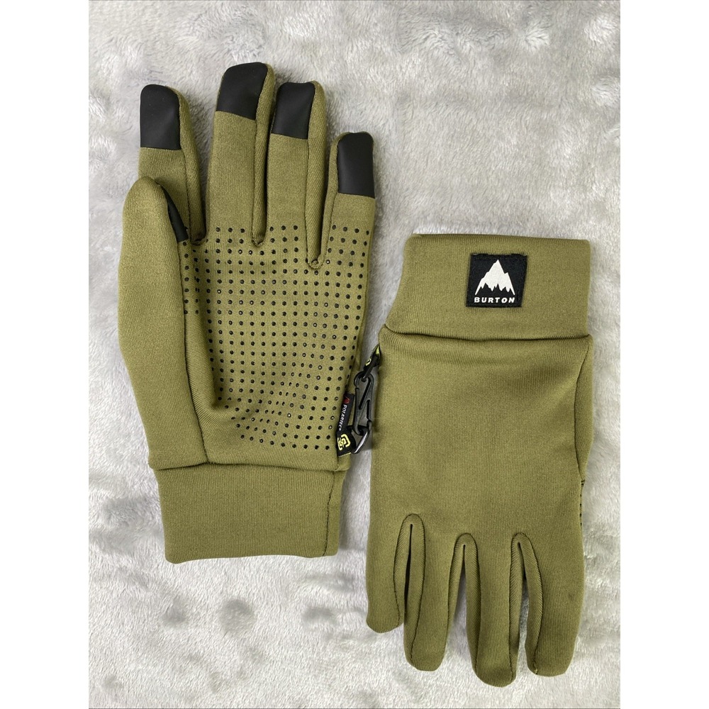 Burton Touchscreen Glove Liners Mens M L Olive Green Snowboard Ski Thermal Fit